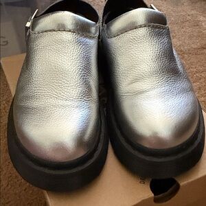 Dr. Martens Metallic Silver Leather Mules